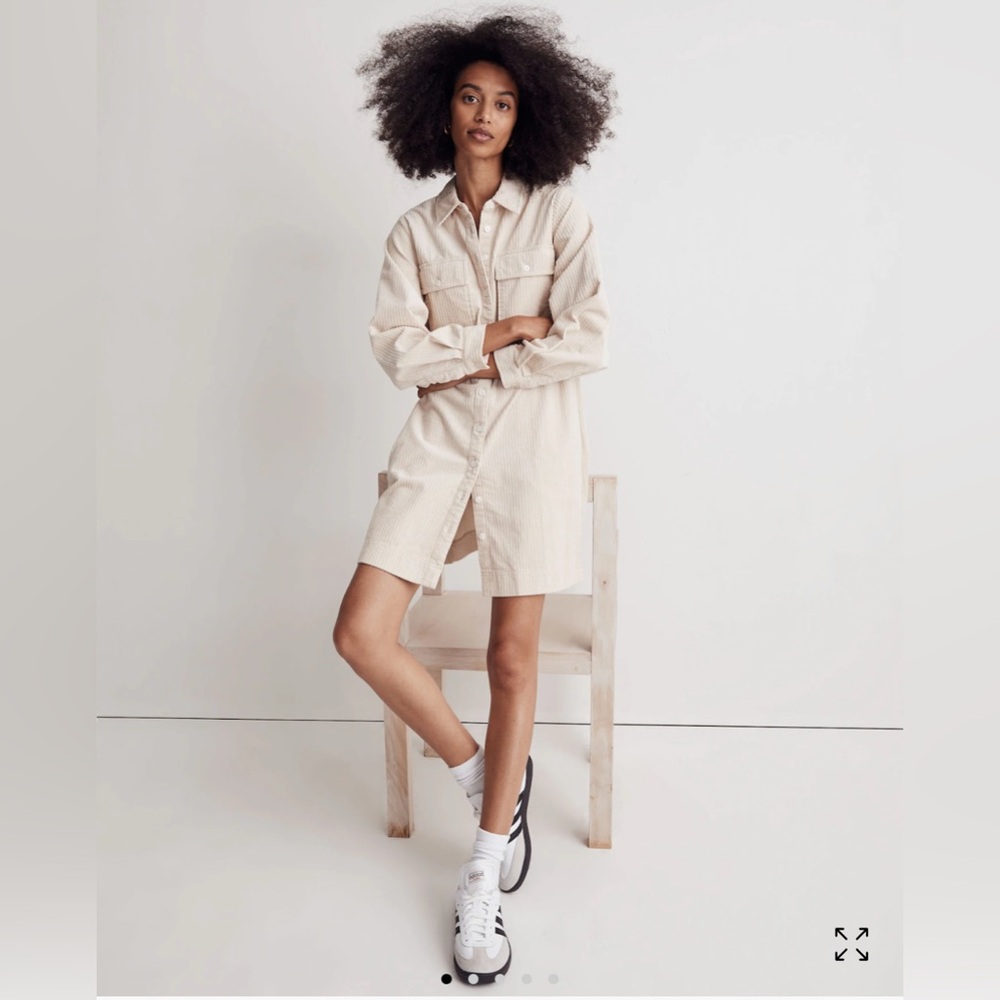 Madewell Corduroy Long-Sleeve Mini Shirtdress XS Harvest Moon 100% Cotton